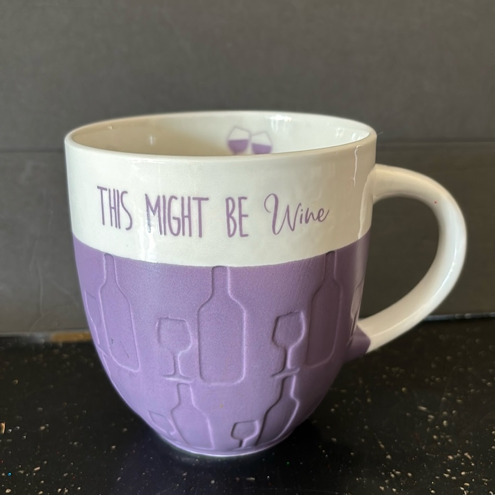 Pfaltzgraff purple and white “This might be wine” coffee cup